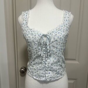 Altar'd State Blue Floral Lace-Up Camisole